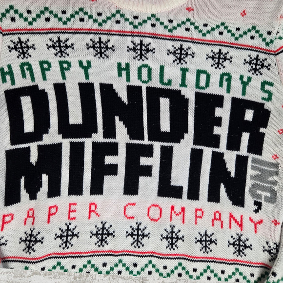 The Office Dunder Mifflin Holiday Fair Isle Knit Sweater White Red Size Small - Picture 3 of 9
